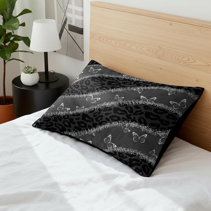 Black Leopard Print Comforter Set King Size,Grey Butterfly Bedding Set with 2 Pillowcases for Adult Women - 3 Pieces Soft Fluffy Breathable Microfiber/Great Bedroom Decor,(104 * 90)