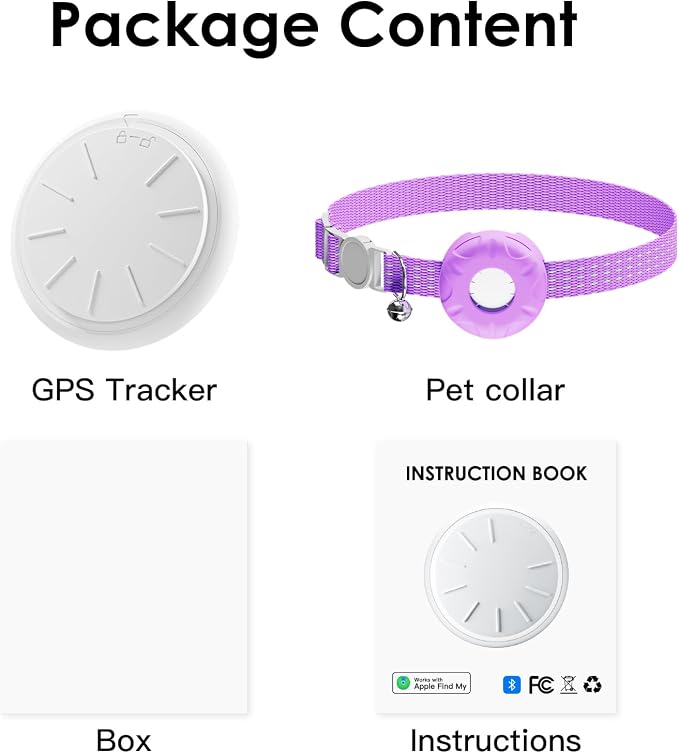 GPS Tracker for Cats (iOS Only),MINI Cat Tracker,Real-Time Location Pet Tracker,No Monthly Fee GPS Tracker, Compatible with Apple Find My,Territory & Location History,Up to 5-Day Battery Life (Purple)