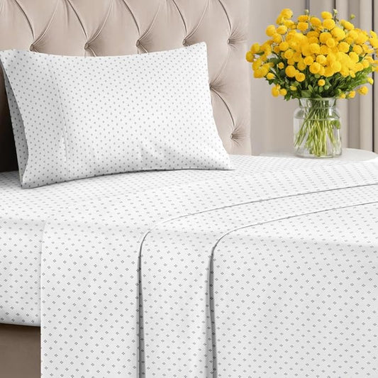 Blue Dot Pattern Sheets - 1 Flat & 1 Fitted Sheet & 1 Pillowcase w/ Deep Pockets - Spot Print Bedding - Wrinkle & Fade Resistant - Soft, Breathable & Cooling - Comfy, Luxury Bedding - Twin Size