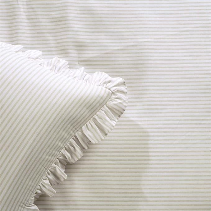 Lush Decor Ticking Stripe Bedspread Twin Size 2 Piece Set Wheat - Ruffle Bedding Set Twin Bedspreads - Kids Bedding - Farmhouse & Coquette Decor