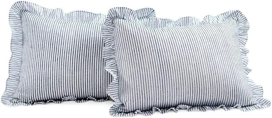 Lush Decor Ticking Stripe Bedspread Full Size 3 Piece Set Navy - Ruffle Bedding Set Full Bedspreads - Kids Bedding - Farmhouse & Coquette Decor