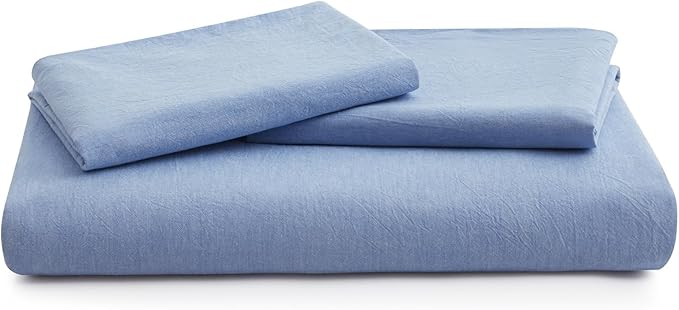LOVQUE Light Blue Cotton Duvet Cover Queen Size, Linen Like Natural Bedding Set with Zipper Closure (No Comforter), 90x90 Inches