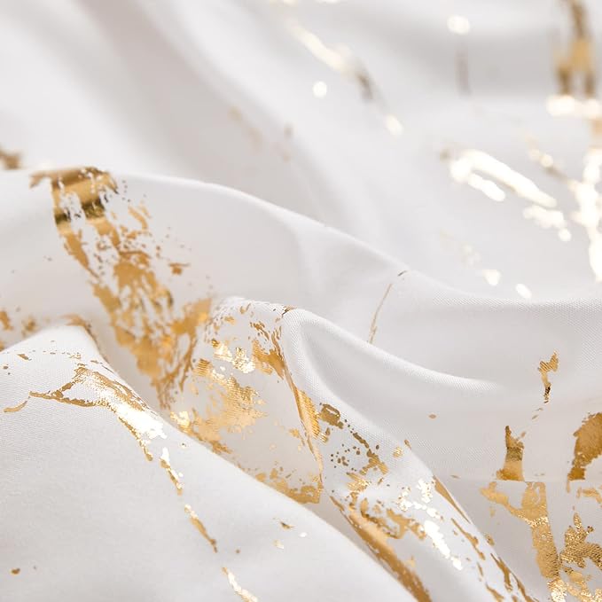 WONGS BEDDING White Gold Metallic Marble Comforter Set California King Foil Print Glitter Bedding Sets with 2 Pillowcases for All Seasons, Soft Microfiber Filling Bedding Duvet Set 104"x96"