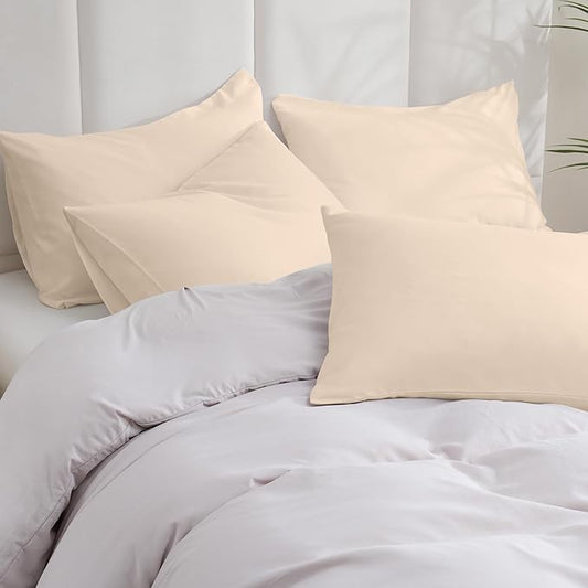 ZPECC Pillow Cases Queen Size Set of 4, 20x30 Envelope Closure Pillowcases, Soft Plain Brushed Microfiber Covers Hypoallergenic Breathable, Beige