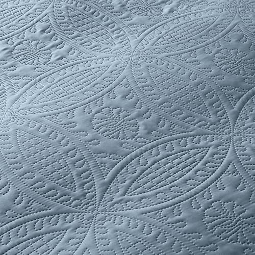 akkialla Dusty Blue Full/Queen Quilt Set,Ultrasonic Lightweight Bedspread Coverlet for Modern Minimalist Bedroom,Soft Microfiber Coin Pattern Bedding,3-Piece (1 Quilt,2 Pillow Shams)