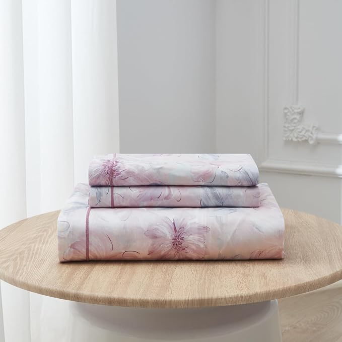 OAITE Duvet Cover Set Queen Size Floral Pattern 600 Thread Count Ultra Soft 100% Long Staple Cotton Duvet Cover Sets 3-PC, Breathable Duvet Cover with Zipper Closure & Corner Ties