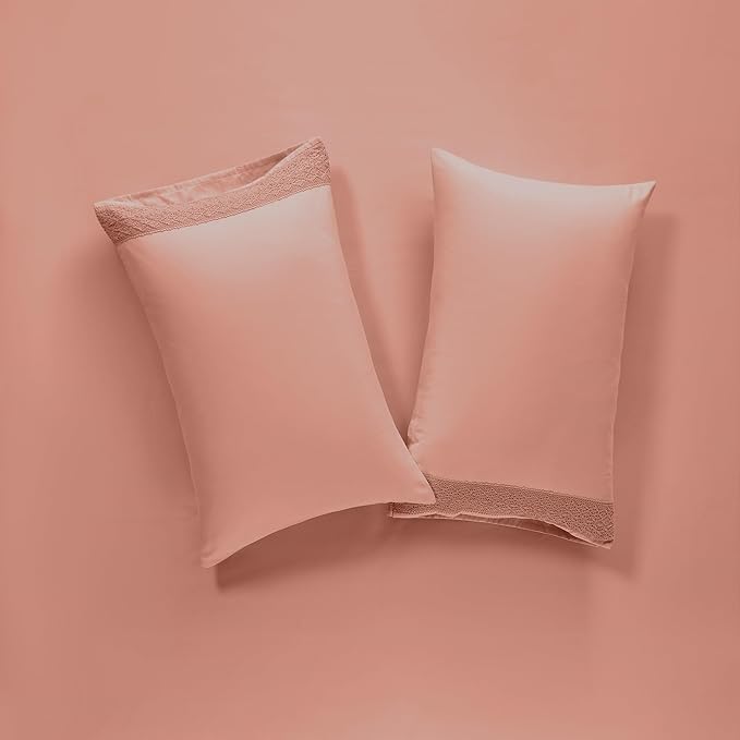 Modern Threads 4 Piece Microfiber Sheet Set – Soft Cooling Bed Sheets with Crochet Lace – Deep Pocket, Wrinkle Free, Breathable, Hotel Luxury Bedding, Rose Pink, Full