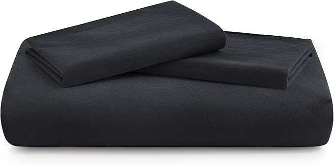LOVQUE 100% Washed Cotton Duvet Cover Set King Size, Linen Like Natural Bedding Set with Zipper Closure (No Comforter), 104x90 Inches, Black