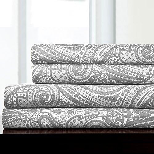 King Size Sheets - Breathable Luxury Bed Sheets with Full Elastic & Secure Corner Straps Built In - 1800 Supreme Collection Extra Soft Deep Pocket Bedding Set, Sheet Set, King, Paisley Gray