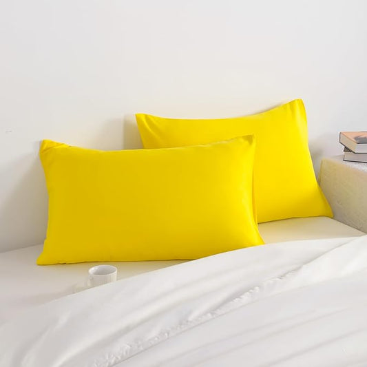 NTBAY Queen Pillow Cases Set, 2 Pack Brushed Microfiber 20x30 Inches, Soft, Wrinkle, Fade, Stain Resistant Yellow Pillow Cases with Envelope Closure