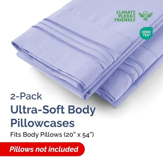 Body Pillowcases Set of 2-20x54 Long Body Pillow Case - Soft Body Pillow Cover for Sleeping & Side Sleepers - Comfy, Wrinkle & Fade Free - Machine Washable w/Envelope Enclosure Lavender