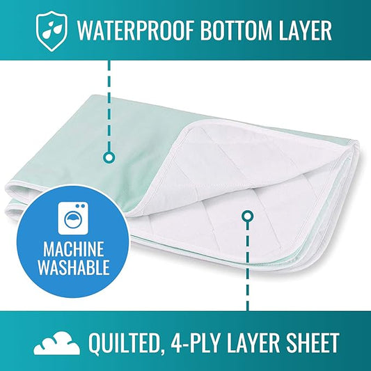 DMI Waterproof Sheet to be Used as a Bed Pad, Bed Liner, Mattress Protector, Pee Pad, Furniture Cover or Seat Protector with Quilted Slide Sheet and 4 Layers of Protection, Without Straps, 28 x 36