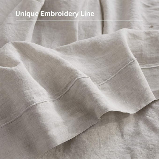 Simple&Opulence 100% French Linen Pillowcase Queen Size-Set of 2- Washed Solid Color Pillow Cases Embroidered -Soft and Durable (Linen, 20''x30'')