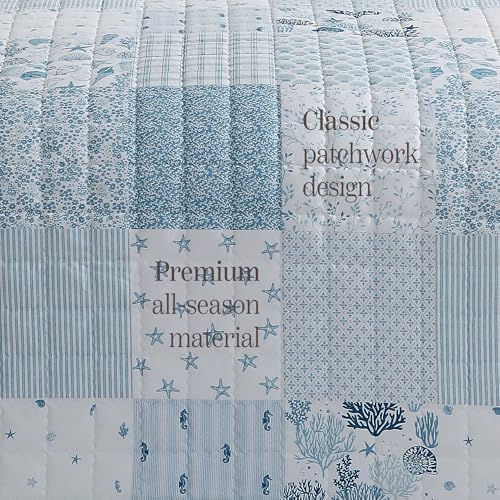 Queen Quilt Set-3 Pieces Soft Bedding Lightweight Floral Patchwork Coverlet