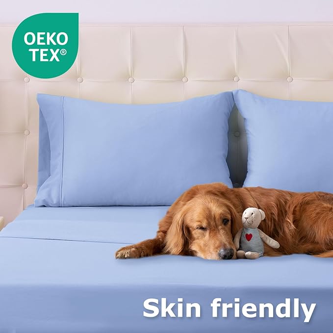 Twin Size Bed Sheet Set - 3 Piece Soft Microfiber Sheets with Deep Pockets, Cooling Technology, and Wrinkle-Free Pillowcase. Hotel-Quality, Durable Bedding, Chambray Blue