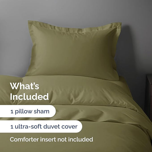 Duvet Cover Twin/Twin XL Size Set - Extra Soft Twin/Twin XL Duvet Cover 68" x 90" with 1 Pillow Sham - Hotel Luxury, Easy Care, Fade Free w/ Zipper Closures & Ties - Comfy & Breathable (Sage Green)