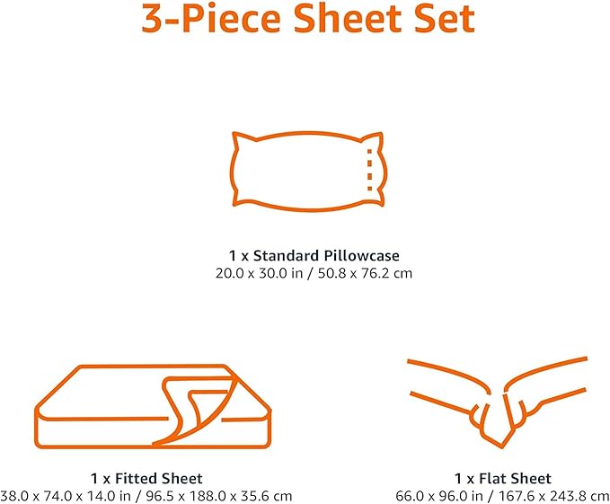 Amazon Basics Lightweight Super Soft Easy Care Wrinkle-Free Breathable Brushed Microfiber 3 Piece Bed Sheet Set with 14-Inch Deep Pockets, Twin, Light Gray, Solid