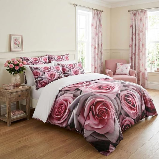 Pink Floral Comforter Set Queen Size for Women, Light Pink Rose Mirofiber Bedding Set for Victorian Romantic Bedroom Decor - 3Pieces 1 Comforter(90 * 90) & 2 Pillowcases
