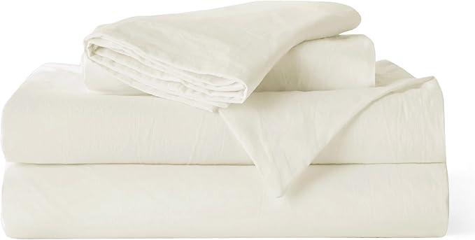 Bedsure 100% Washed Cotton Duvet Cover Twin Size - Ivory Minimalist Bedding Set Linen Like - PureWoven Plain Simple & Soft Comforter Cover for All Seasons, 2 Pieces (Ivory, Twin, 68"x90")