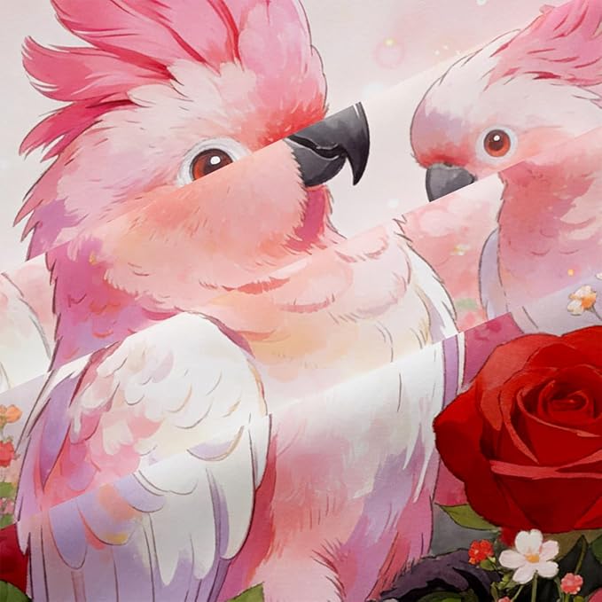 3Pcs Queen Size Vintage Parrot Couple Comforter Set for Girls, Romantic Pink Red Rose Bedding Set, for Room Decor, 1 Comforter 90"x 90" and 2 Pillowcases