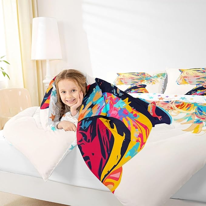 Erosebridal 3D Bedding Comforter Sets - Japanese Girl Style Full for Cartoon Fans - Kawaii Design Pattern Duvet Insert with 2 Pillow Cases