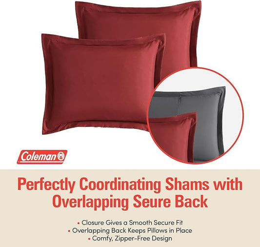Coleman Comforter Set Full Size Reversible Bed-in-a-Bag– Double-Sided Color Options, All-Season Comforter + Shams + Sheets – Perfect for Home, Cabin or Camp Use, Burgundy/Gray