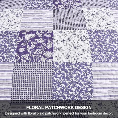 Mybedsoul Purple Quilt Set Full Size, Patchwork Floral Bedding Set