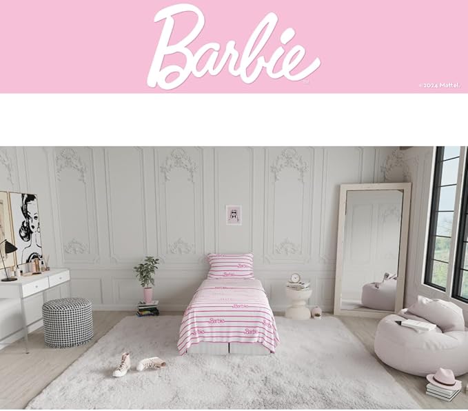 Collectibles Barbie Logo Bedding Super Soft Cozy Microfiber 3 Piece Twin Sheet Set, (Officially Licensed Product) by Franco