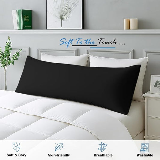 Comfort Beddings Body Pillowcase, 100% Organic Cotton 600 Thread Count Sateen, Soft Cooling Black, 1-Pack, Hidden Zipper Closure, Hotel Quality, Fade & Shrink Resistant, 20 x 48 Inches