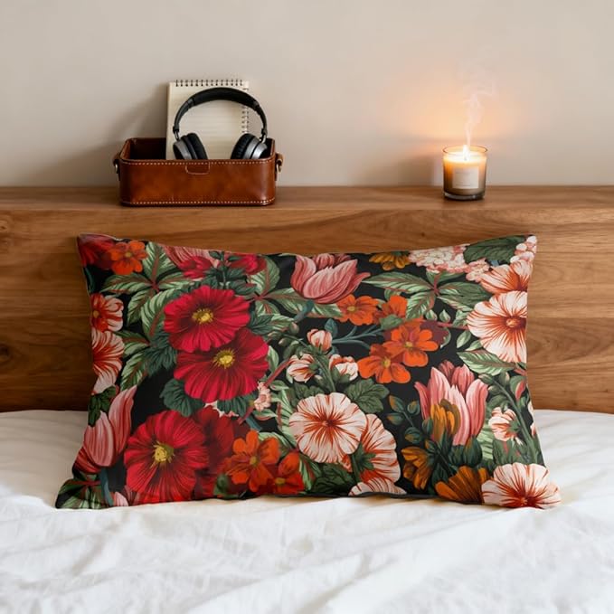 Vintage Comforter Set Full Size Women Tropical Floral Bedding 3 Pcs Victorian Microfiber Comforter with 2 Pillowcases/79 x90, Black Red