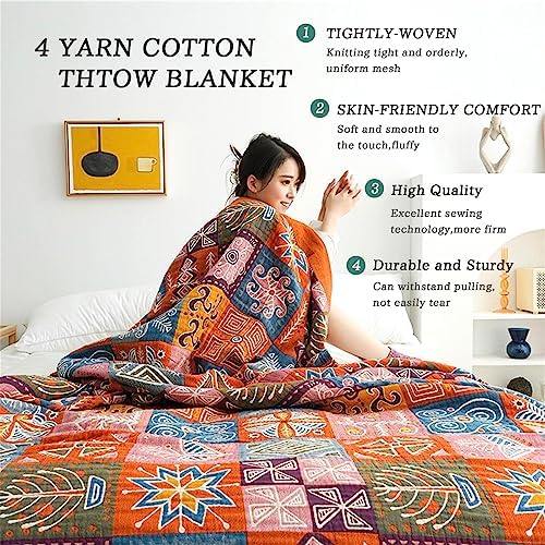 MSGKV Boho Throw Blanket 60"x80" 100% Cotton Checkered Throw for Couch