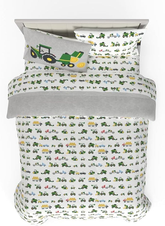 Franco Kids John Deere Farm Equipment Bedding 5 Piece Super Soft Comforter and Sheet Set, Full, (Officially Licensed Product)