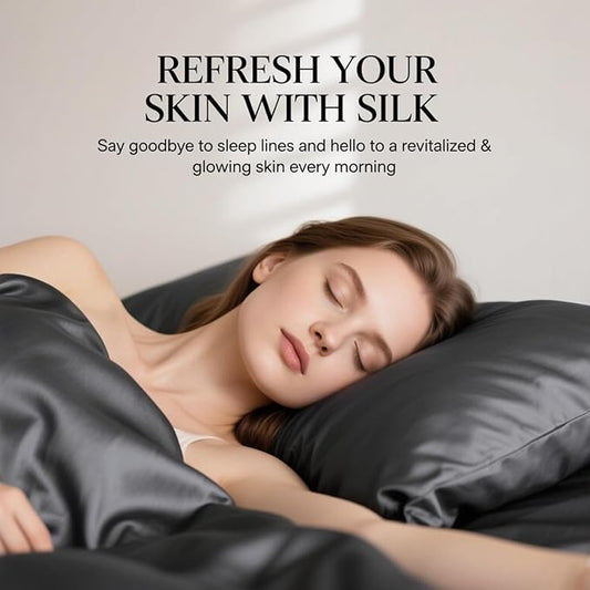 Ravmix 100% Silk Pillow Cases with Zipper, 21 Momme Mulberry Silk Pillowcase for Hair Skin Health, Soft Smooth Breathable Cooling Pillow Cover for Beauty Sleep(Standard 20"x26", Space Grey), 1PCS