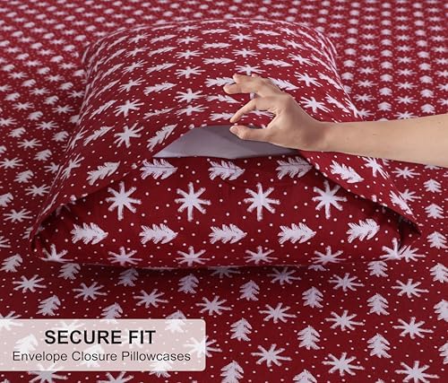 RUVANTI Flannel Sheets Twin Size, Red Christmas
