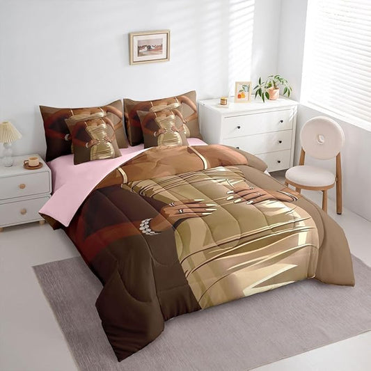 Erosebridal Fashion Black Woman Comforter Sets 7 Piece for Kids Vogue Black Girls Queen Sheet Set Fashionable Gorgeous Bedding Set for Girls Women Teens Romantic Fashion Theme Bed in A Bag