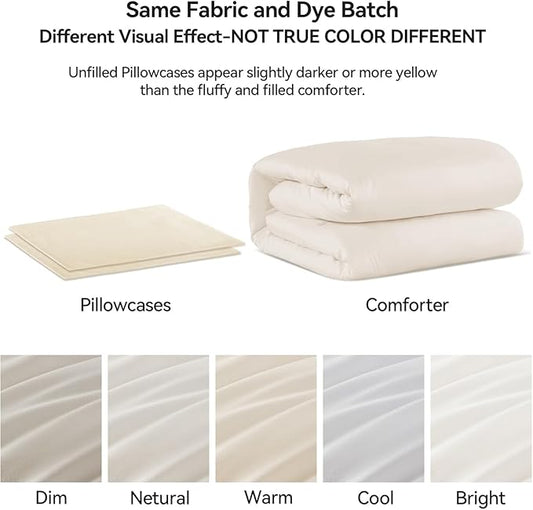 ROSGONIA Oversized King Comforter 120x120, 3pcs Super King Comforter (1 Ivory Comforter & 2 Pillowcases) Lightweight Warm Bedding Set Blanket Quilt