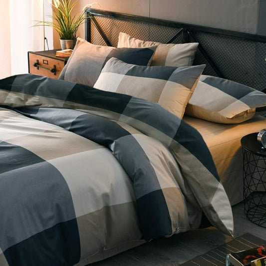 LifeTB Modern Plaid Duvet Cover Twin Geometric Grid Bedding Set 100% Cotton Checkered Comforter Cover Luxury Soft Plaid Bedding Quilt Cover with 2 Pillowcases Cotton Grid Bedroom Collection