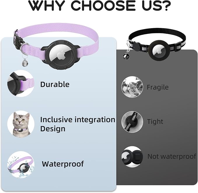 AirTag Cat Collars, Stretchy Collar with Air Tag Holder and Bell | Breakaway - Ultra Design Elastic - GPS Tracking Collars - Adjustable Size for Cats & Puppies 7.5-12.5" - (Purple)