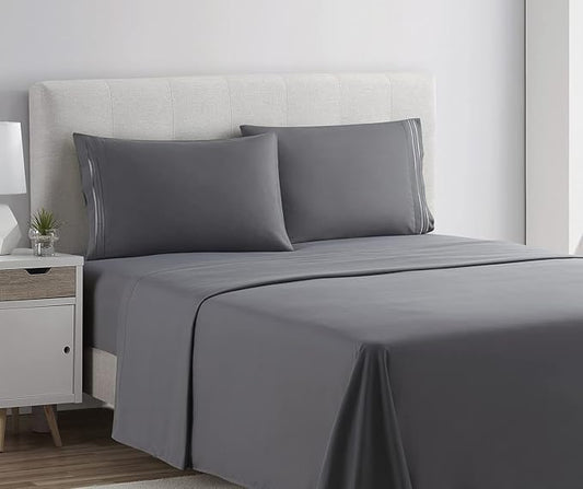 Clara Clark Bed Sheets, Premier 1800 Series 4 Piece Bed Sheet Set, Deep Pocket, Wrinkle, Fade, Stain Resistant, Luxury Soft Bedding Sheets & Pillowcases, Queen, Charcoal Gray