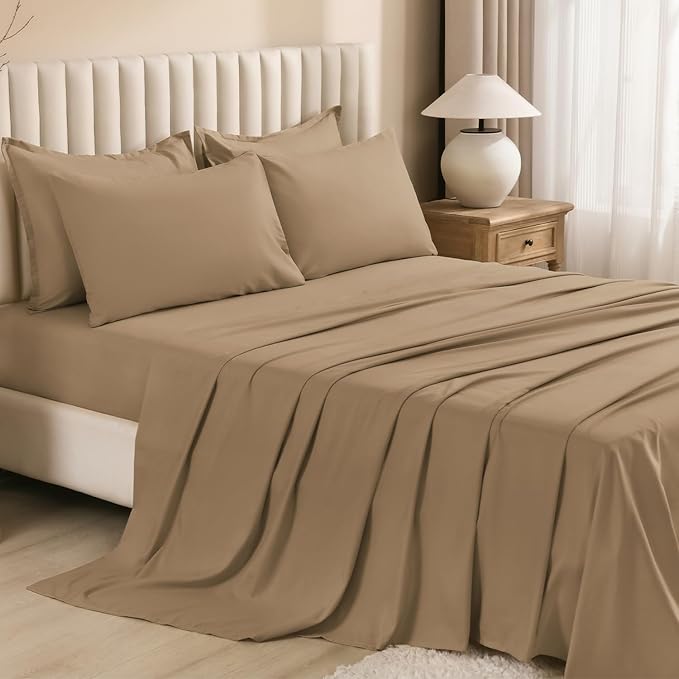 Litanika Oversized King Comforter Sets Taupe - 7 Pieces Bed in a Bag Oversized King Bedding Comforter Sets, Solid Lightweight Bed Set with Comforter, Sheets, Pillowcases & Shams