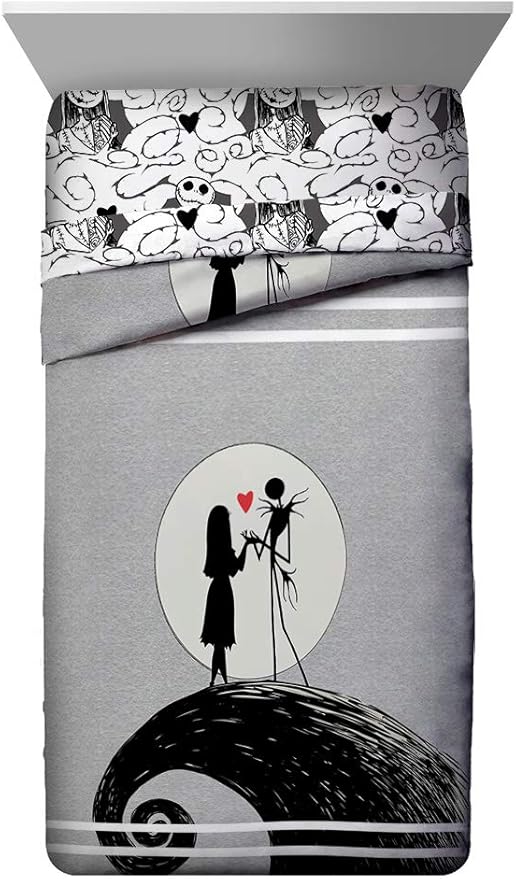 Jay Franco Disney Nightmare Before Christmas Moonlight 7 Piece Full Bed Set - Includes Reversible Comforter & Sheet Set - Features Jack Skellington and Sally - Super Soft Microfiber