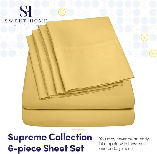 King Size Bed Sheets - 6 Piece 1500 Supreme Collection Fine Brushed Microfiber Deep Pocket King Sheet Set Bedding - 2 Extra Pillow Cases, Great Value, King, Yellow