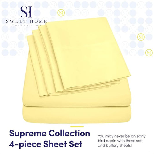 6 Piece Bed Sheet Set, Twin, Pale Yellow