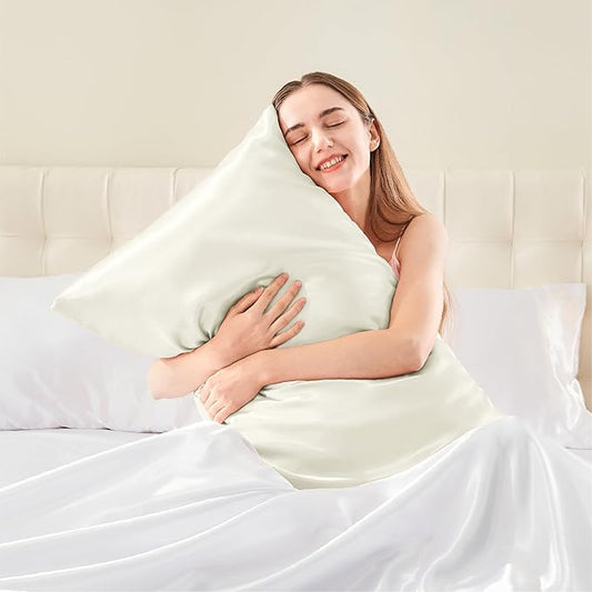 BEDELITE Satin Body Pillow Cover, Super Soft and Cooling Body Pillow Pillowcase for Hair and Skin, Breathable Silky Full Long Pillowcase Cover(20"x54", Ivory)