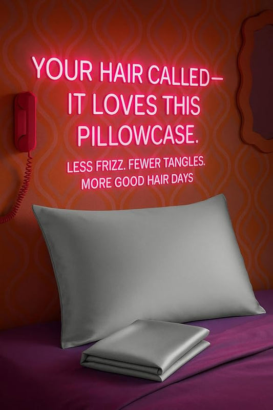 BLISSFORD Satin Pillowcase with Zipper, for Hair and Skin Care, Feels Soft and Cool Like a Silk Pillowcase, Satin Pillow Cases 2 Pack, Slik Pillow Cover, Grey - Standard Size - Set of 2