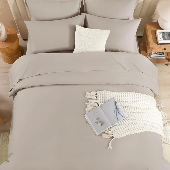 Litanika Full Size Comforter Sets Linen - 7 Pieces Bed in a Bag Full Bedding Comforter Sets, Solid Lightweight Bed Set with Comforter, Sheets, Pillowcases & Shams