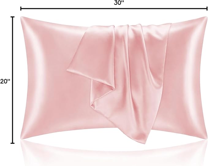 BEDELITE Satin Pillowcase with Zipper, Pink Pillow Cases Queen Size Set of 2, Super Soft and Cooling Similar to Silk Pillow Cases, Gift for Women Men(20x30 Inches)