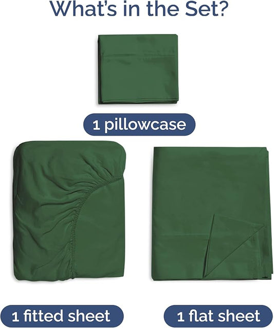 100% Rayon Derived From Bamboo - Sheets Twin Size - Cooling Sheets for Twin - Soft, Breathable & Hotel Luxury Bedding - 1 Flat & 1 Fitted & 1 Pillowcase w/ 16 Inch Deep Pockets - Emerald Green
