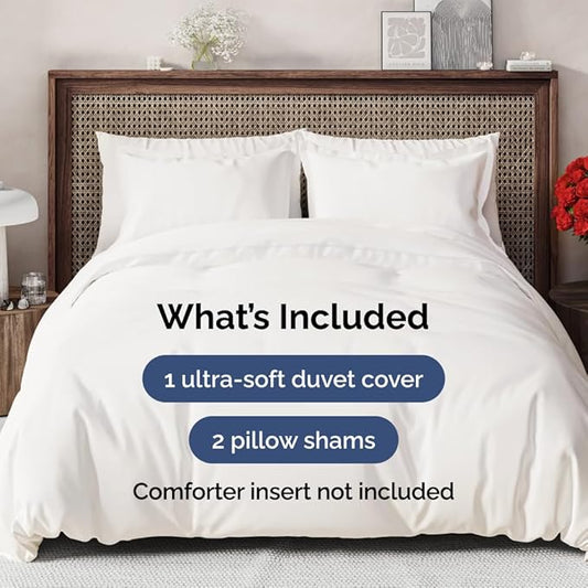 Duvet Cover Oversized King Size Set - Extra Soft Oversized King Duvet Cover with 2 Pillow Shams - Hotel Luxury, Easy Care & Fade Free w/ Zipper Closures & Ties - Comfy and Breathable (Antique White)