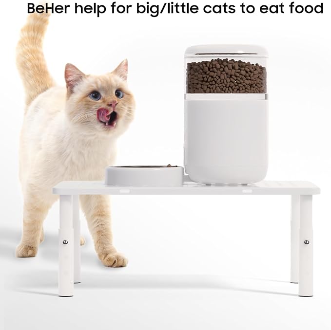 WSOWX Adjustable Automatic Cat Feeder Stand, Elevated Cat Food Stand,White | Lifted Cat Food Table Station,Raises Feeder/Bowls by 4.1"/4.9"/5.7",Relieves Spine and Joints Noticeably on Pets-Sturdy Metal